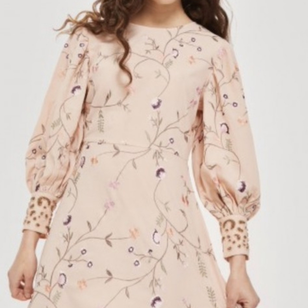 Pink floral embroidered dress